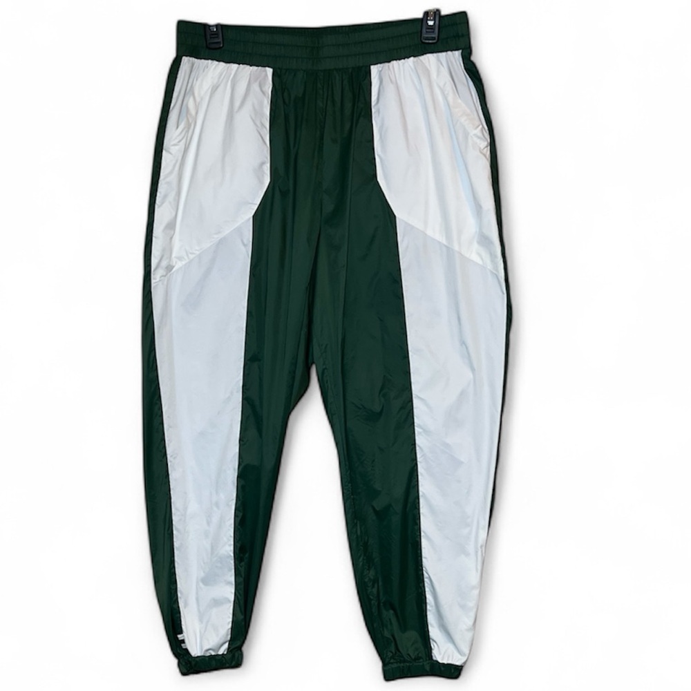 Green & White Colorblock Track Pants